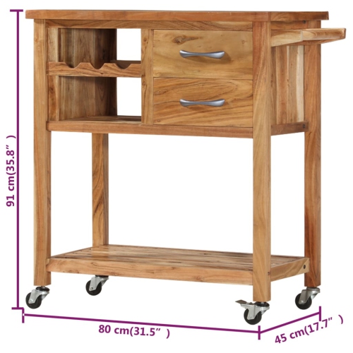 vidaXL Kitchen Trolley 80x45x91 cm Solid Acacia Wood