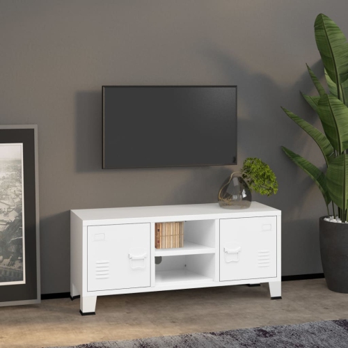 vidaXL Industrial TV Cabinet White 105x35x42 cm Metal