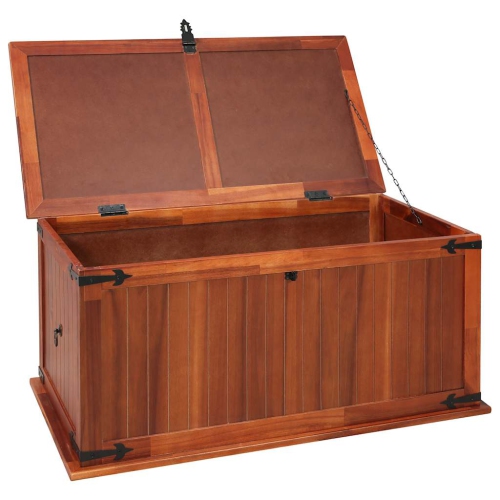 vidaXL Storage Chest, Solid Acacia Wood Storage Trunk with Two Side Handles, Lockable Design