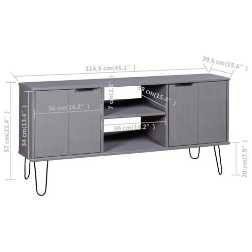 vidaXL TV Cabinet New York Grey Solid Pine Wood