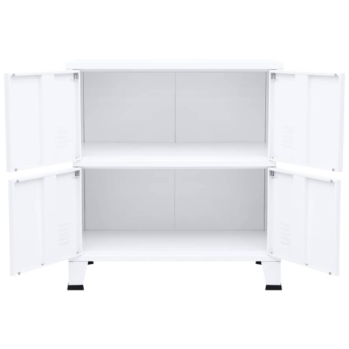 vidaXL Storage Chest, Metal Storage Cabinet with 4 Doors, Metal Handle, 29.5''x15.8''x31.5'', White