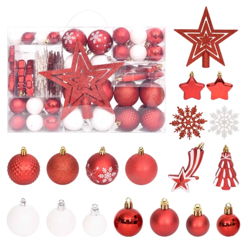 VIDAXL  108 Piece Christmas Bauble Set Red And White