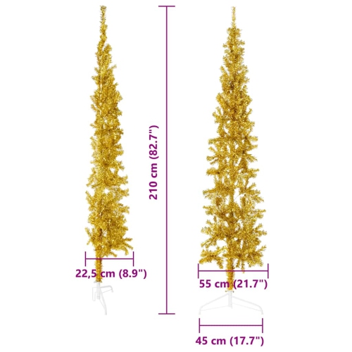 vidaXL Slim Artificial Half Christmas Tree with Stand Gold 210 cm