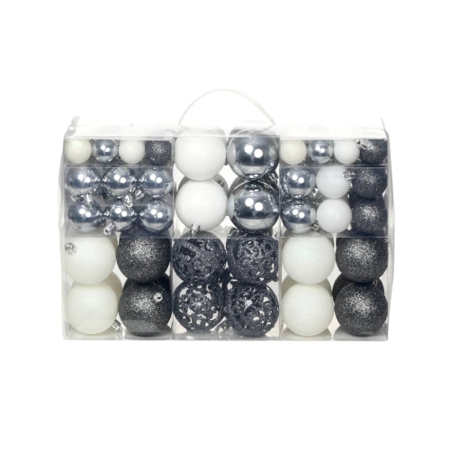 vidaXL 100 Piece Christmas Ball Set 3/4/6 cm White/Grey