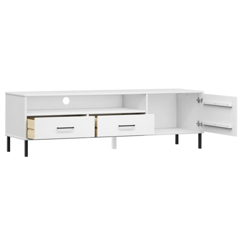 vidaXL TV Cabinet with Metal Legs White Solid Wood Pine OSLO