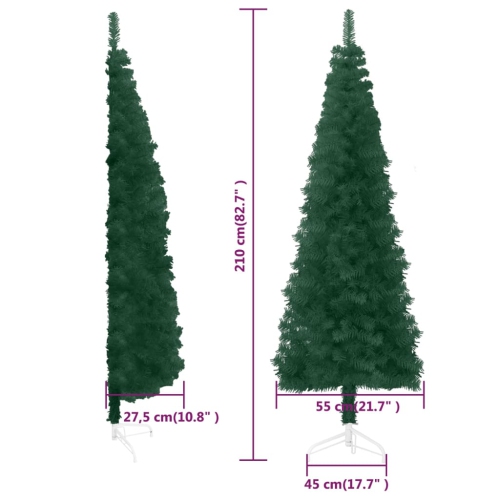 vidaXL Slim Artificial Half Christmas Tree with Stand Green 210 cm