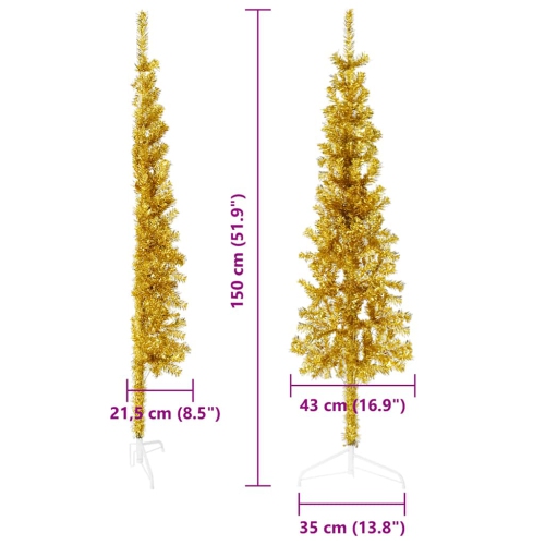vidaXL Slim Artificial Half Christmas Tree with Stand Gold 150 cm