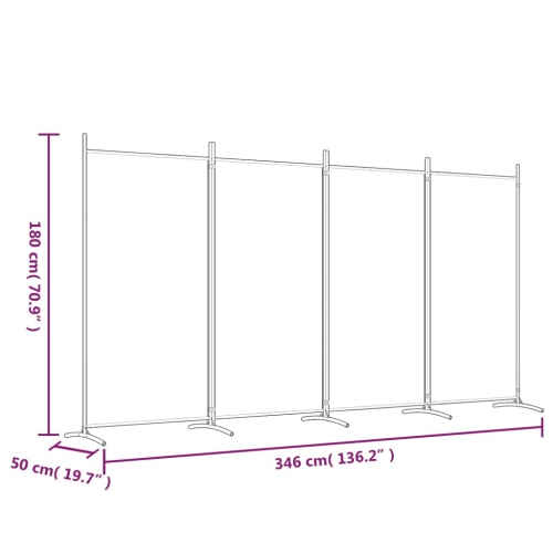 vidaXL 4-Panel Room Divider White 346x180 cm Fabric