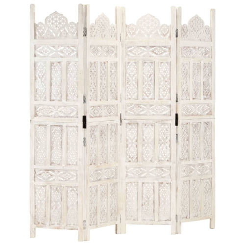 vidaXL Hand carved 4-Panel Room Divider White 160x165 cm Solid Mango Wood