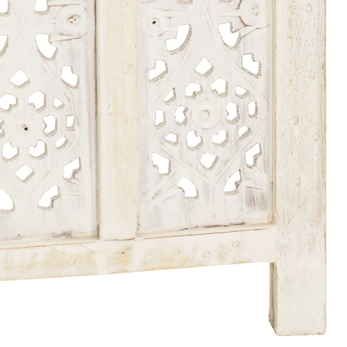 vidaXL Hand carved 4-Panel Room Divider White 160x165 cm Solid Mango Wood