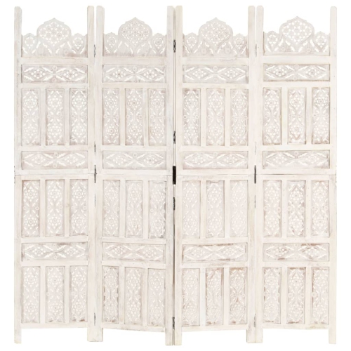 vidaXL Hand carved 4-Panel Room Divider White 160x165 cm Solid Mango Wood