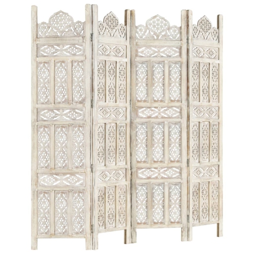 vidaXL Hand carved 4-Panel Room Divider White 160x165 cm Solid Mango Wood