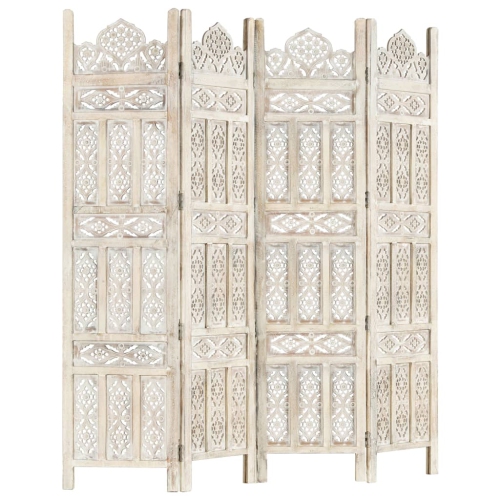 vidaXL Hand carved 4-Panel Room Divider White 160x165 cm Solid Mango Wood