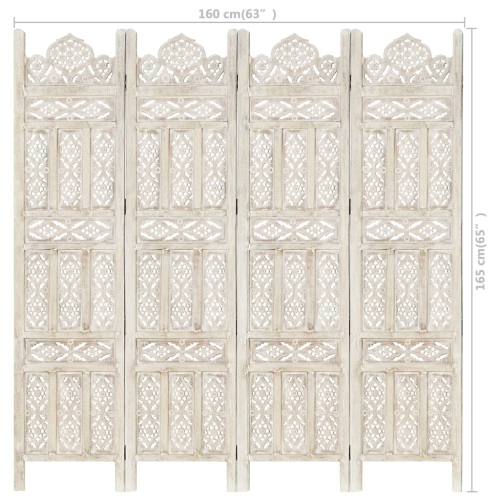 vidaXL Hand carved 4-Panel Room Divider White 160x165 cm Solid Mango Wood