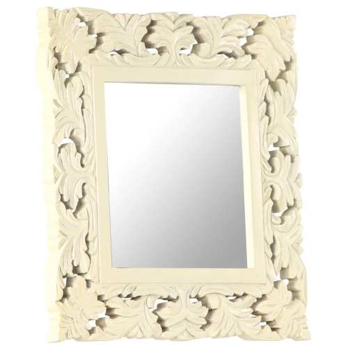 vidaXL Hand Carved Mirror White 50x50 cm Solid Mango Wood
