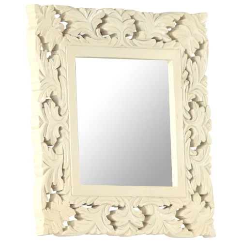 vidaXL Hand Carved Mirror White 50x50 cm Solid Mango Wood