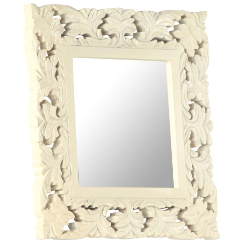 vidaXL Hand Carved Mirror White 50x50 cm Solid Mango Wood