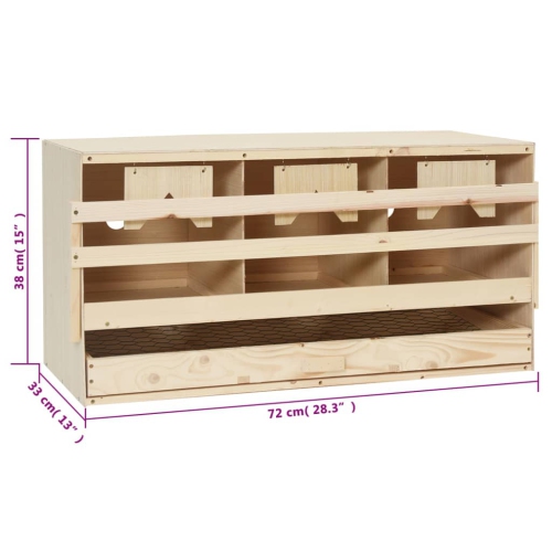 VidaXL Poulet couché Nest 3 compartiments 72x33x38&nbsp;cm bois de pin massif