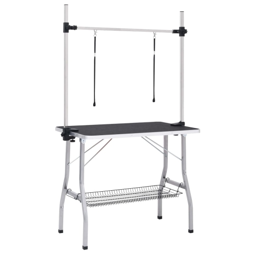 Image 1 of 9.. vidaXL Adjustable Dog Grooming Table with 2 Loops and Basket