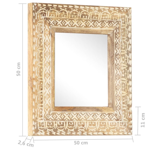 vidaXL Hand-Carved Mirror 50x50x2.6 cm Solid Mango Wood