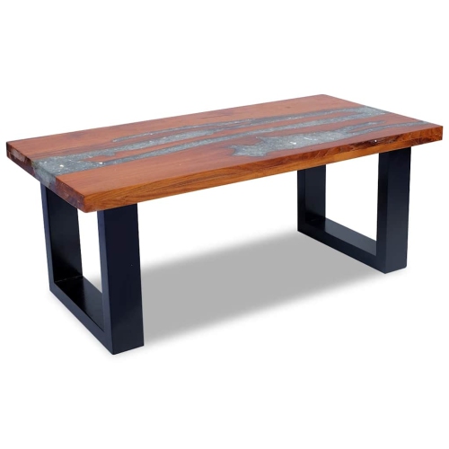 vidaXL Rectangular Coffee Table, Fully Handmade, 39.4''x19.7''x15.8'', Solid Teak Wood, Multicolor