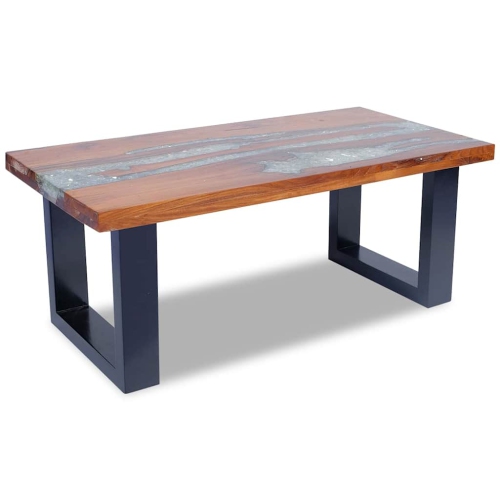 vidaXL Rectangular Coffee Table, Fully Handmade, 39.4''x19.7''x15.8'', Solid Teak Wood, Multicolor