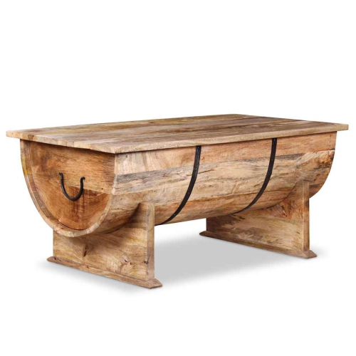 vidaXL Coffee Table Rustic Barrel-Shaped, Fully Handmade, 34.6''x19.7''x15.7'', Solid Mango Wood