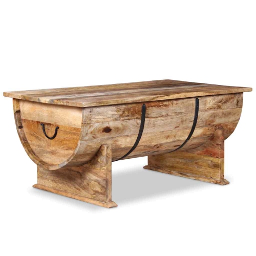 vidaXL Coffee Table Rustic Barrel-Shaped, Fully Handmade, 34.6''x19.7''x15.7'', Solid Mango Wood