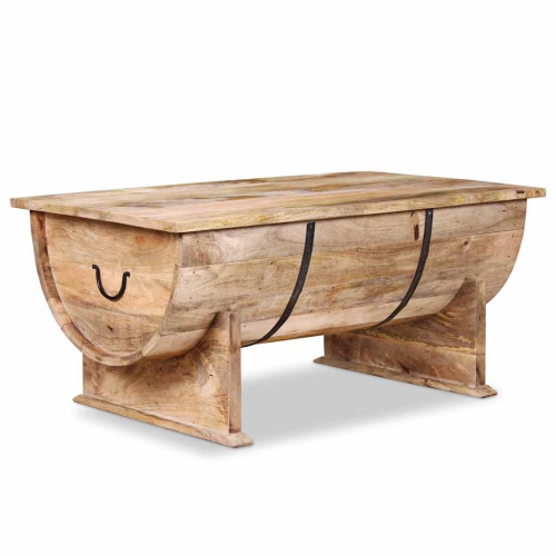 vidaXL Coffee Table Rustic Barrel-Shaped, Fully Handmade, 34.6''x19.7''x15.7'', Solid Mango Wood