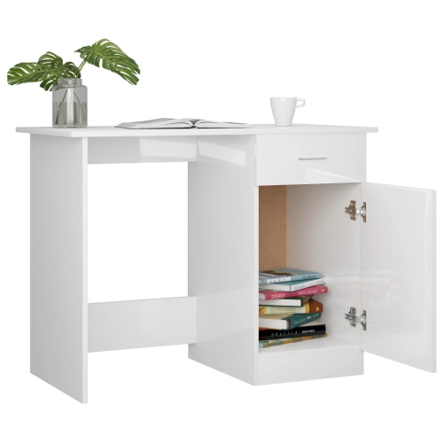 vidaXL Desk High Gloss White 100x50x76 cm Engineered Wood