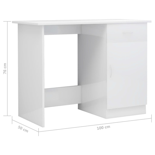 vidaXL Desk High Gloss White 100x50x76 cm Engineered Wood