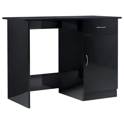 Bureau en bois d'ingénierie noir très lustré de 100 x 50 x 76&nbsp;cm