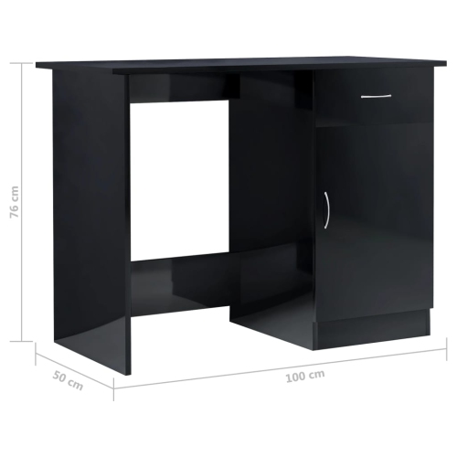 vidaXL Desk High Gloss Black 100x50x76 cm Engineered Wood