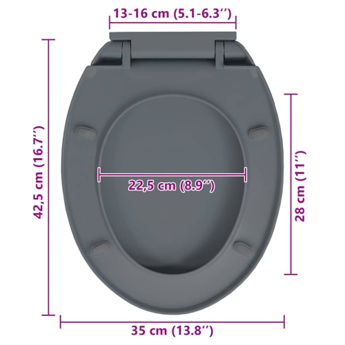 vidaXL Soft-Close Toilet Seat Quick Release Grey Oval