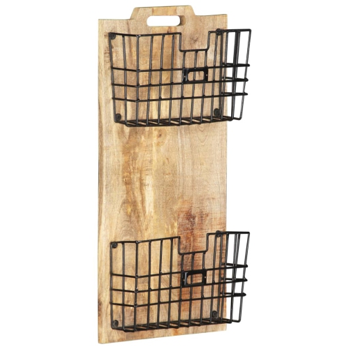 VIDAXL  Wall-Mounted Magazine Rack 33X10X67 Cm Solid Rough Wood In Mango