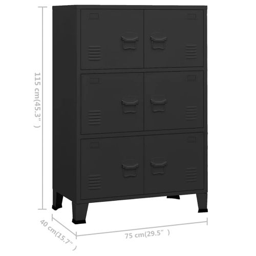 vidaXL Storage Chest, Metal Storage Cabinet with 6 Doors, Metal Handle, 29.5''x15.8''x45.3'', Black