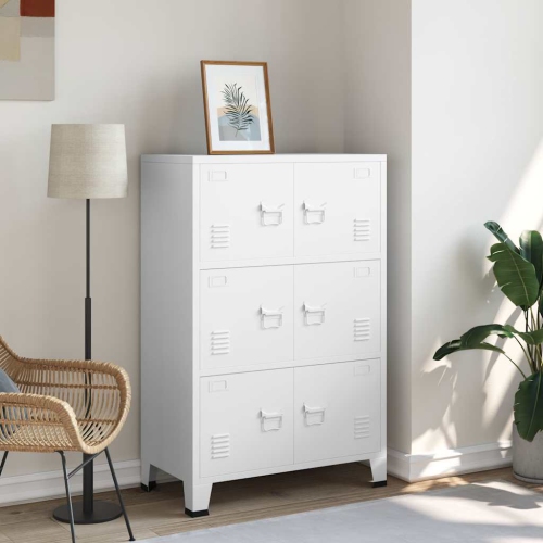 vidaXL Storage Chest, Metal Storage Cabinet with 6 Doors, Metal Handle, 29.5''x15.8''x45.3'', White