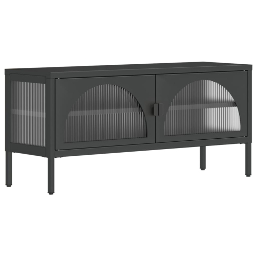 VIDAXL  Tv Cabinet 105X35X50 Cm Glass And Steel In Black