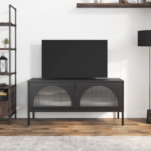 vidaXL TV Cabinet Black 105x35x50 cm Glass and Steel