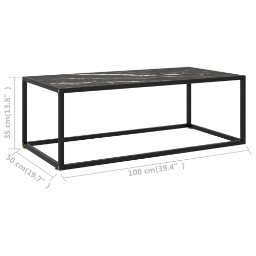 vidaXL Coffee Table Black with Black Marble Glass 100x50x35 cm