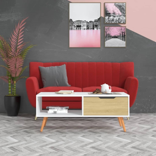 vidaXL Coffee Table White and Sonoma Oak 100x49.5x43 cm Engineered Wood