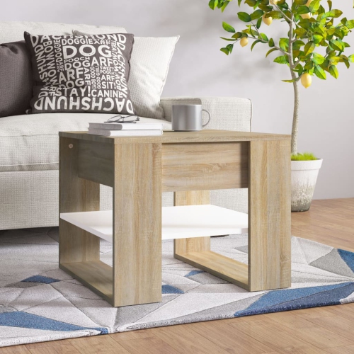 vidaXL Coffee Table White and Sonoma Oak 55.5x55x45 cm Engineered Wood