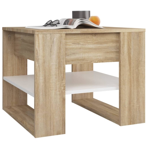 vidaXL Coffee Table White and Sonoma Oak 55.5x55x45 cm Engineered Wood