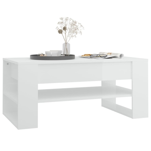 vidaXL Coffee Table High Gloss White 102x55x45 cm Engineered Wood