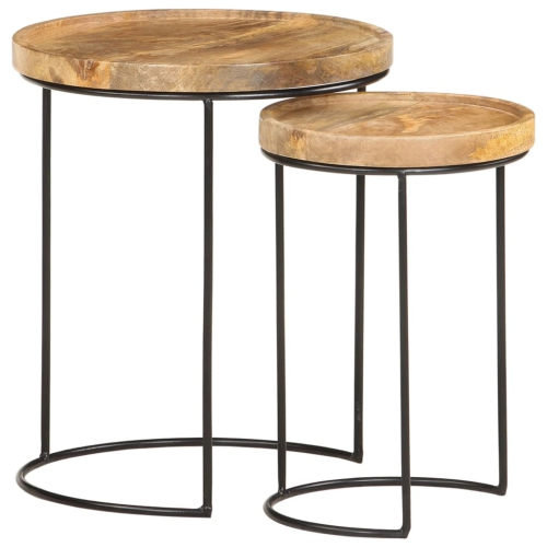 VIDAXL  2 Piece Coffee Table Set Solid Mango Wood And Steel