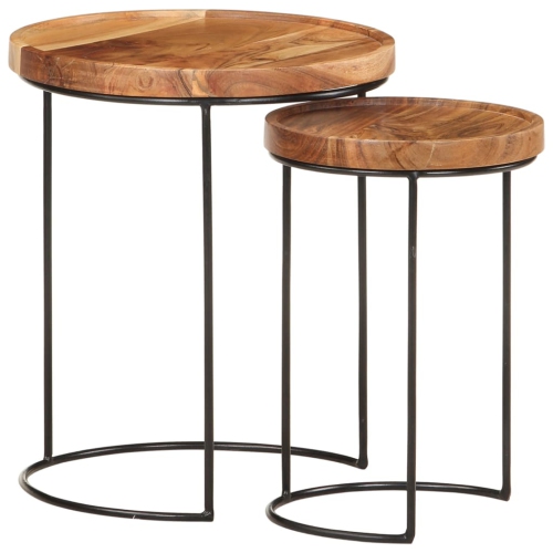 VIDAXL  2 Piece Coffee Table Set Solid Acacia Wood And Steel