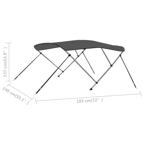 VidaXL 3 Bow Bimini Top Anthracite 183x140x137&nbsp;cm