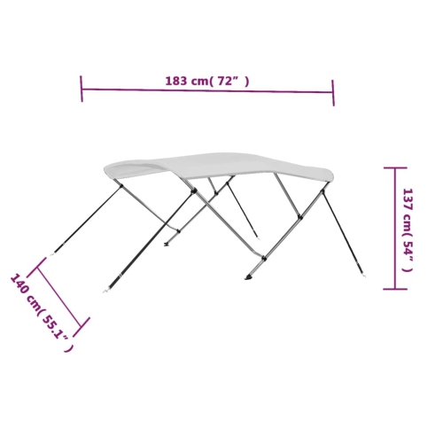 VidaXL 3 Bow Bimini Top Blanc 183x140x137&nbsp;cm