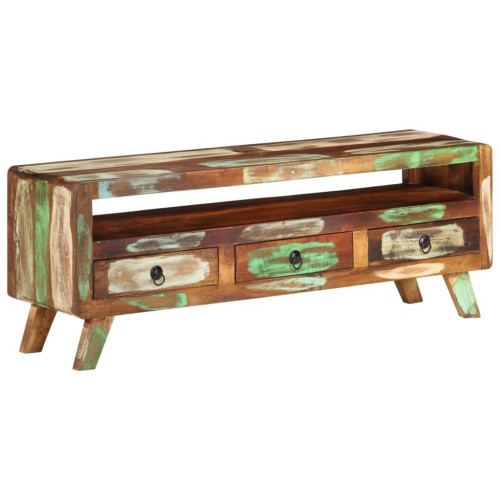 Image 1 de 10.. Meuble de téléviseur vidaXL en bois massif recyclé multicolore 110 x 30 x 40&nbsp;cm