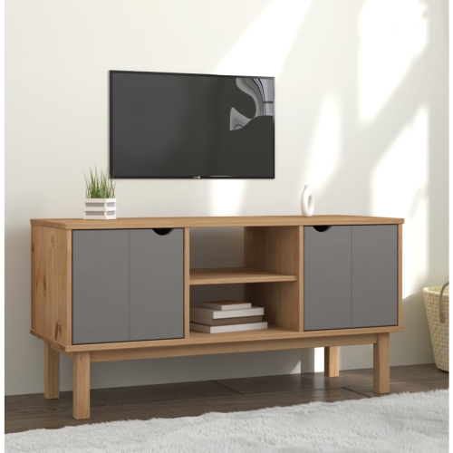 vidaXL TV Cabinet OTTA Brown and Grey 113.5x43x57 cm Solid Wood Pine